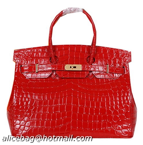 Hermes Birkin 35CM Tote Bag Shiny Croco Leather H35C Red