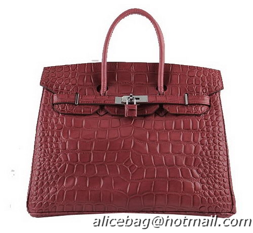 Hermes Birkin 35CM Tote Bags Red Croco Leather H6089 Silver