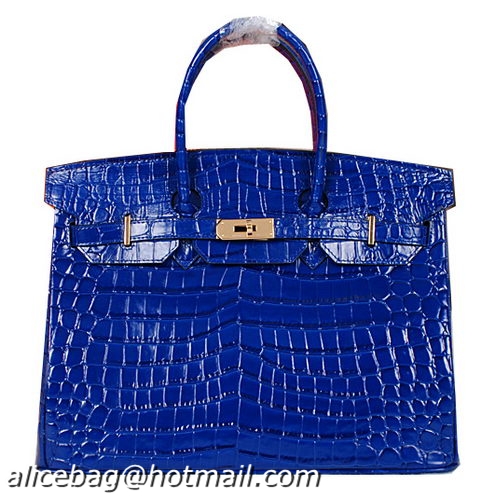 Hermes Birkin 35CM Tote Bag Shiny Croco Leather H35C Blue