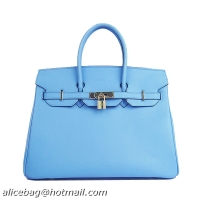 Hermes Birkin 35CM Tote Bag Skyblue Smooth Leather H6089 Gold