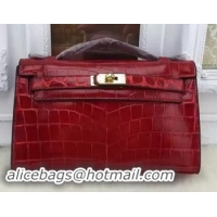 Crafted Hermes MINI Kelly 22cm Tote Bag Croco Leather KL22 Burgundy