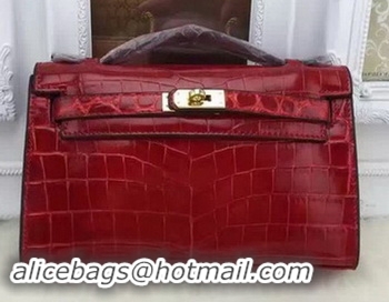 Crafted Hermes MINI Kelly 22cm Tote Bag Croco Leather KL22 Burgundy