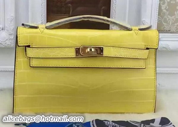 Expensive Hermes MINI Kelly 22cm Tote Bag Croco Leather KL22 Lemon