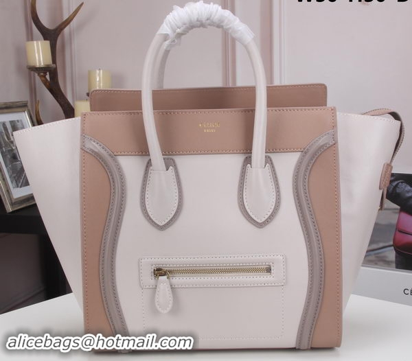 Grade Quality Celine Luggage Mini Tote Bag Original Litchi Leather CLY33081L White&Camel