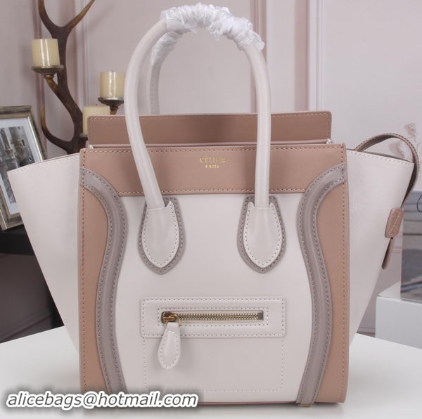 Buy New Cheap Celine Luggage Micro Tote Bag Original Litchi Leather CLY33081M White&Camel