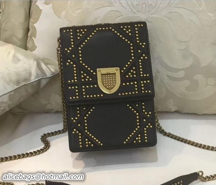 Best Product Dior Diorama Vertical Clutch Phone Bag In Black Studded Lambskin With Large Cannage Design 2018 11420