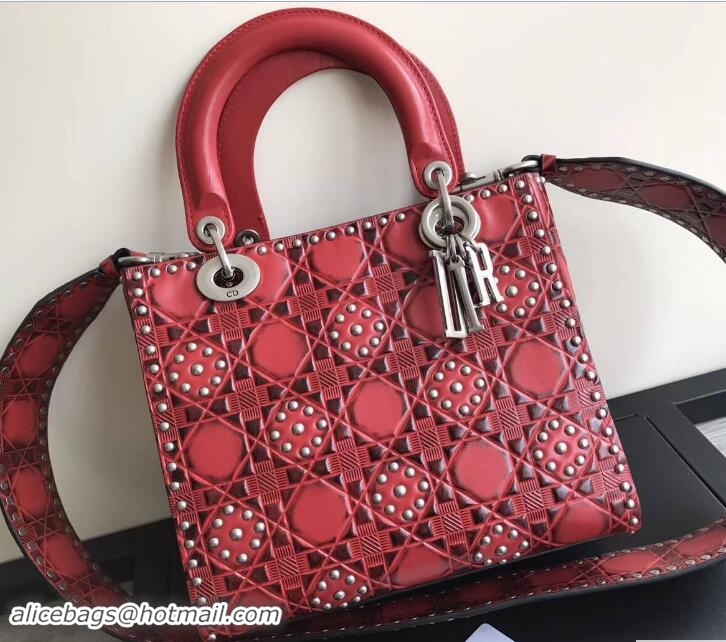 Unique Style Lady Dior Studded Flowers Supple Medium Bag 11401 Red Cruise 2018