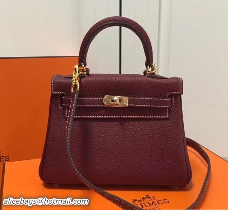 Best Product Hermes mini kelly 20 bag Burgundy in clemence leather with golden hardware 103015