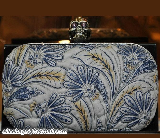 Top Grade Alexander McQueen Queen Clutch Skull Jacquard Fabric Grey 96017