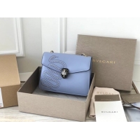 Best Price BVLGARI Serpenti Forever leather flap bag Serpenti neon 2206 blue