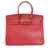 Hermes Birkin 35CM Tote Bags Ostrich Togo Leather Red Golden