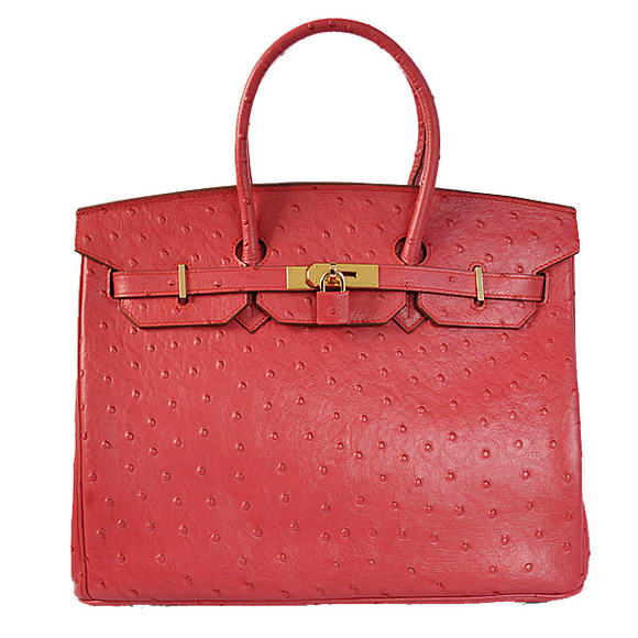 Hermes Birkin 35CM Tote Bags Ostrich Togo Leather Red Golden