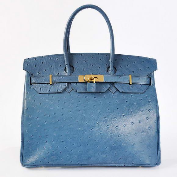 Hermes Birkin 35CM Tote Bags Ostrich Togo Leather Blue Golden