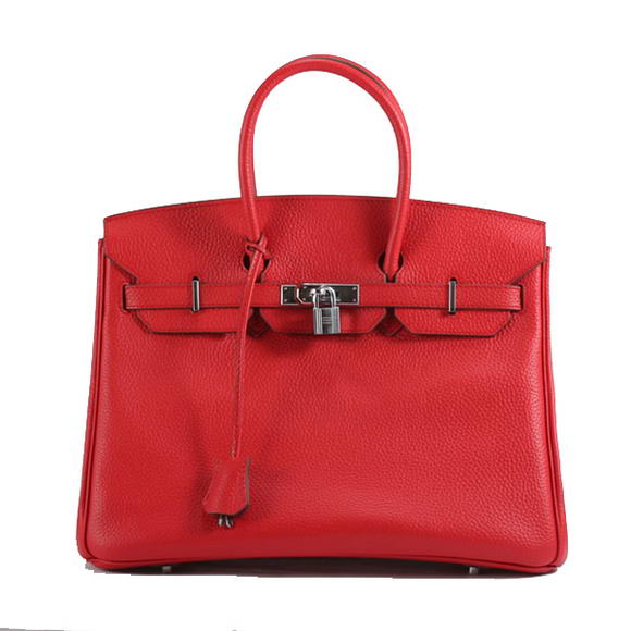 Hermes Birkin 35CM Togo Leather Handbag 6089 Red Silver