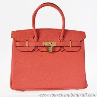 Hermes Birkin 30CM Tote Bags Pompadour Grain Leather Gold