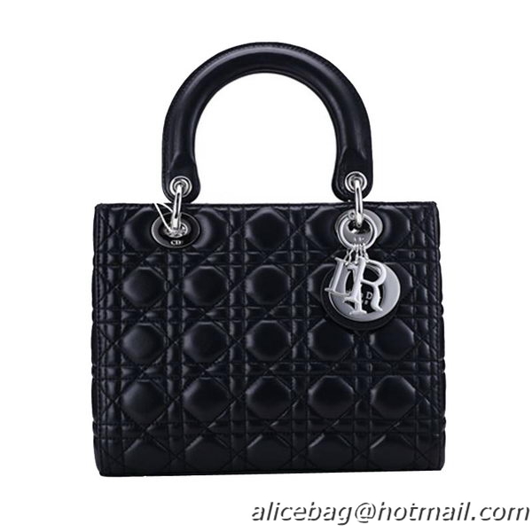 Lady Dior Bag mini Bags Black Original Sheepskin Leather D44551 Silver