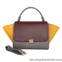 Celine Trapeze Bag Calfskin & Nubuck Leather C008B Brown&Grey&Yellow