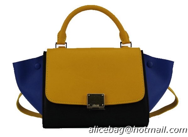 Celine Nano Trapeze Bag Original Leather C88038 Wheat&Black&Blue