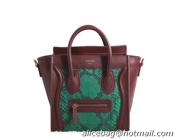 Celine Luggage Nano Boston Bag Original Snake Leather 3309 Green