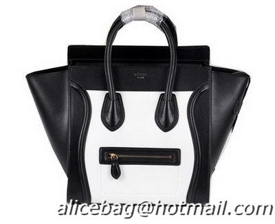 Celine Luggage Mini Boston Tote Bags Ferrari Leather CL3308 Black&White