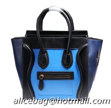 Celine Luggage Micro Handbags Calf Leather C107 SkyBlue&Black&Royal