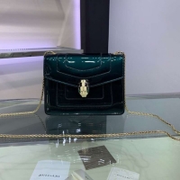 Top Design BVLGARI Serpenti Forever metallic-leather shoulder bag 34559 dark green