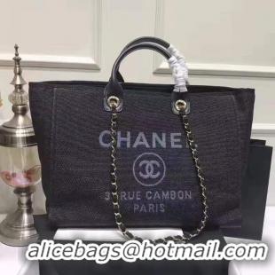 High Quality CHANEL CANVAS DEAUVILLE SHOPPING BAG A66941 BLACK