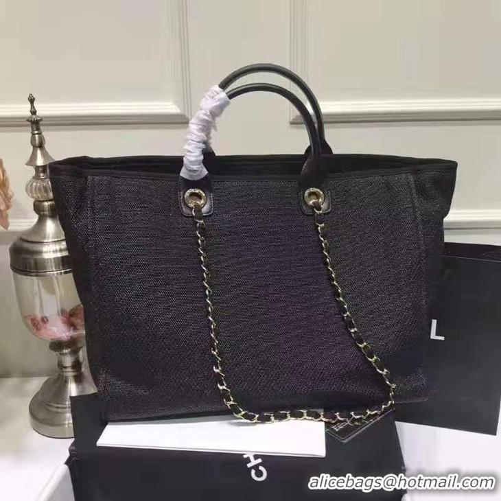 High Quality CHANEL CANVAS DEAUVILLE SHOPPING BAG A66941 BLACK