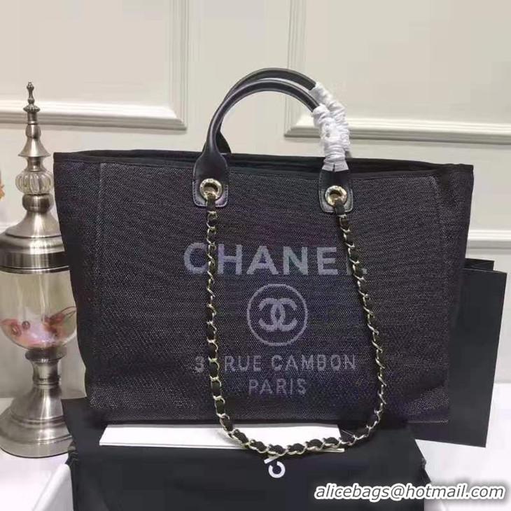 High Quality CHANEL CANVAS DEAUVILLE SHOPPING BAG A66941 BLACK