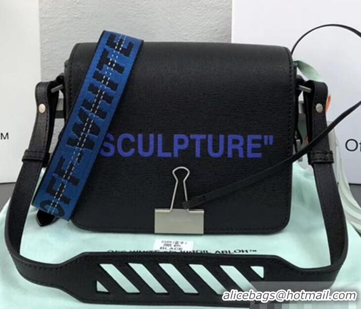 Most Popular Off-White Saffiano Leather Sculpture Binder Clip Bag OF40501 Black/Blue