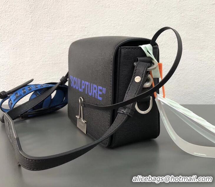 Most Popular Off-White Saffiano Leather Sculpture Binder Clip Bag OF40501 Black/Blue