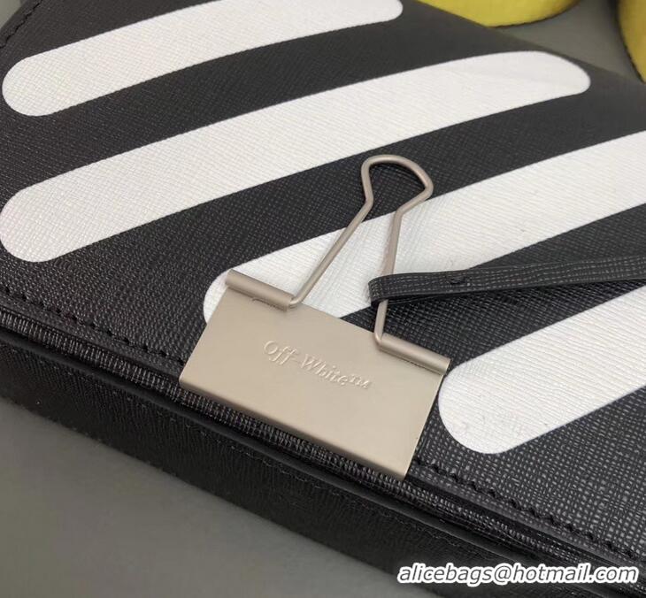 Buy Low Cost Off-White Saffiano Leather Diag Binder Clip Bag OF40502 Black