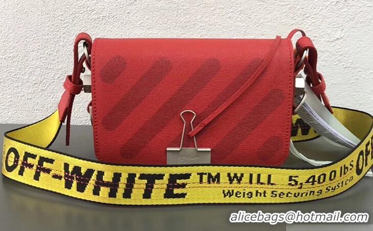 Discount Off-White Saffiano Leather Diag Binder Clip Bag OF40502 Red