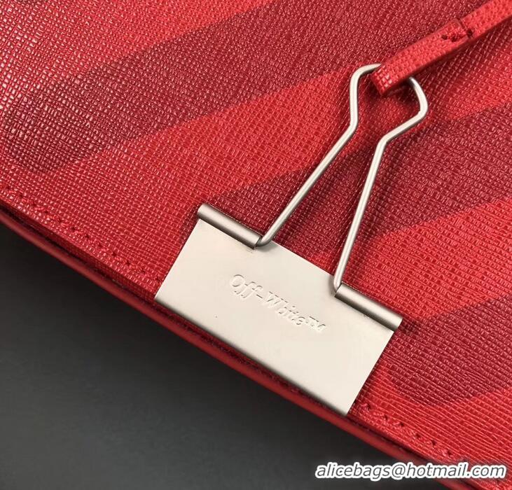 Discount Off-White Saffiano Leather Diag Binder Clip Bag OF40502 Red