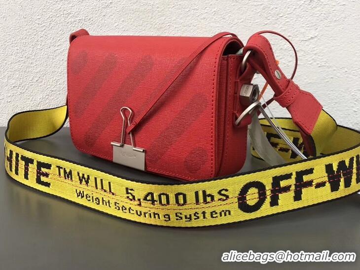 Discount Off-White Saffiano Leather Diag Binder Clip Bag OF40502 Red