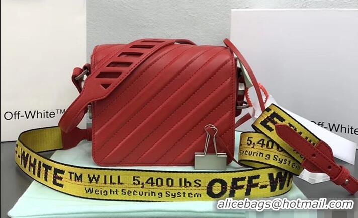 Lower Price Off-White Calf Leather Padded Binder Clip Bag OF40503 Red