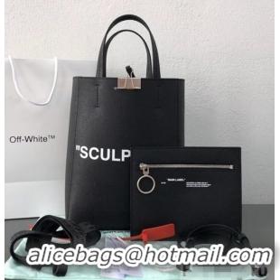 Grade Off-White Calf Leather Medium Sculpture Shopper Tote Bag OF40504 Black 