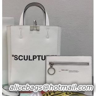 Trendy Design Off-White Calf Leather Medium Sculpture Shopper Tote Bag OF40504 White