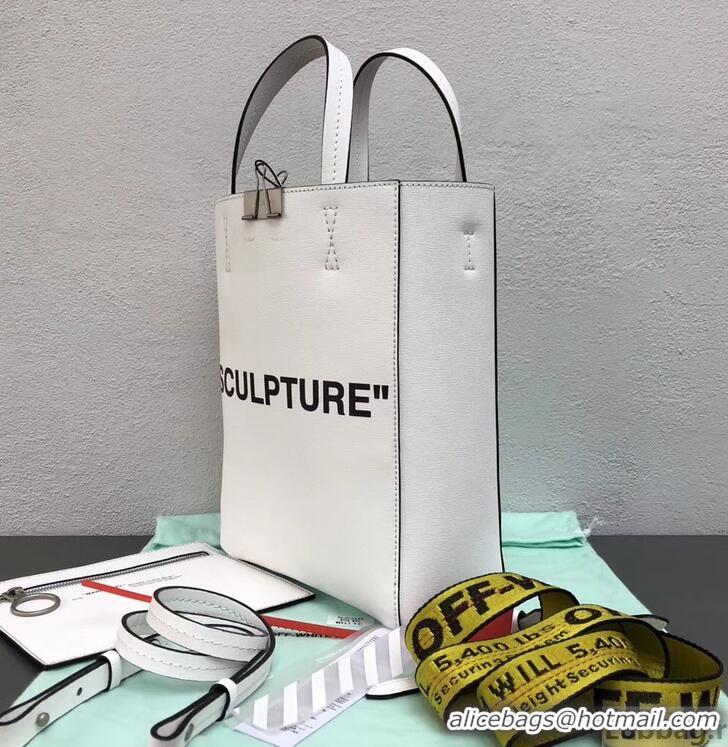 Trendy Design Off-White Calf Leather Medium Sculpture Shopper Tote Bag OF40504 White