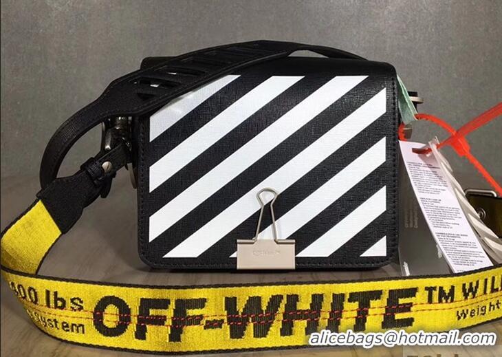 Popular Off-White Saffiano Leather Diag Binder Clip Medium Bag OF40508 Black