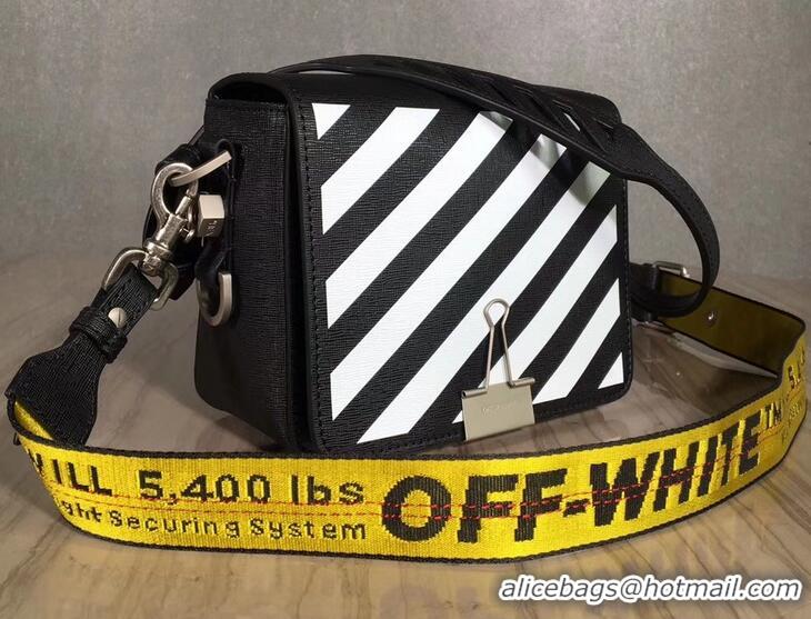 Popular Off-White Saffiano Leather Diag Binder Clip Medium Bag OF40508 Black