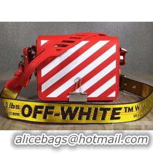 Hot Sale Off-White Saffiano Leather Diag Binder Clip Medium Bag OF40508 Red