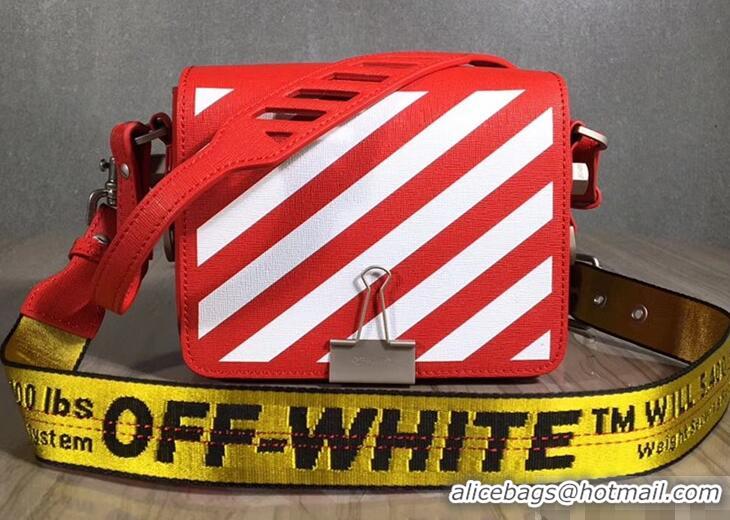 Hot Sale Off-White Saffiano Leather Diag Binder Clip Medium Bag OF40508 Red