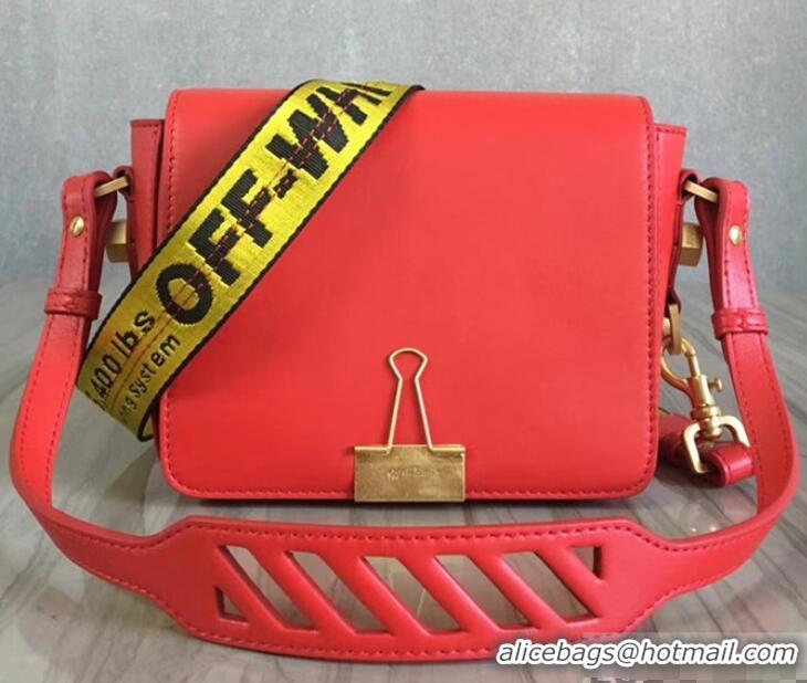 New Style Off-White Smootch Calfskin Leather Diag Binder Clip Medium Bag OF40509 Red 