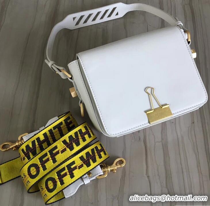 Free Shipping Off-White Smootch Calfskin Leather Diag Binder Clip Medium Bag OF40509 White