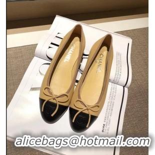 Imitation Chanel Lambskin Classic Bow Ballerinas Flats G31501 Apricot/Black