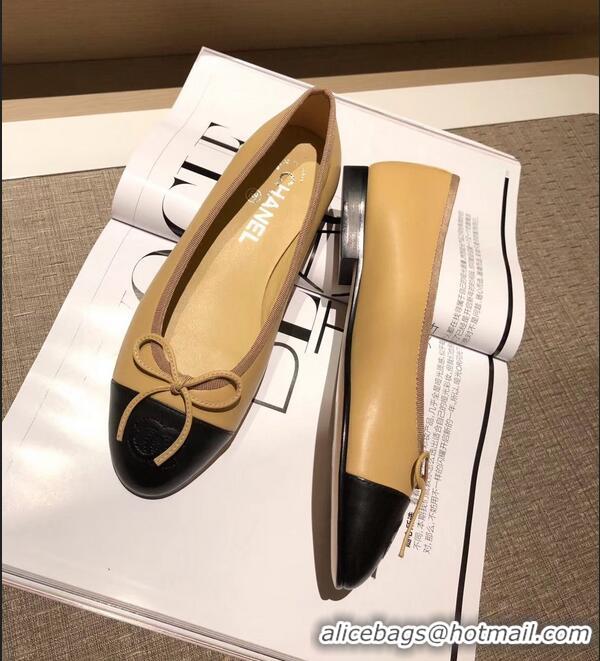 Imitation Chanel Lambskin Classic Bow Ballerinas Flats G31501 Apricot/Black