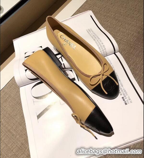 Imitation Chanel Lambskin Classic Bow Ballerinas Flats G31501 Apricot/Black