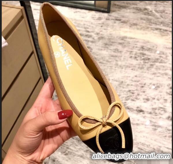 Imitation Chanel Lambskin Classic Bow Ballerinas Flats G31501 Apricot/Black