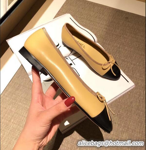 Imitation Chanel Lambskin Classic Bow Ballerinas Flats G31501 Apricot/Black